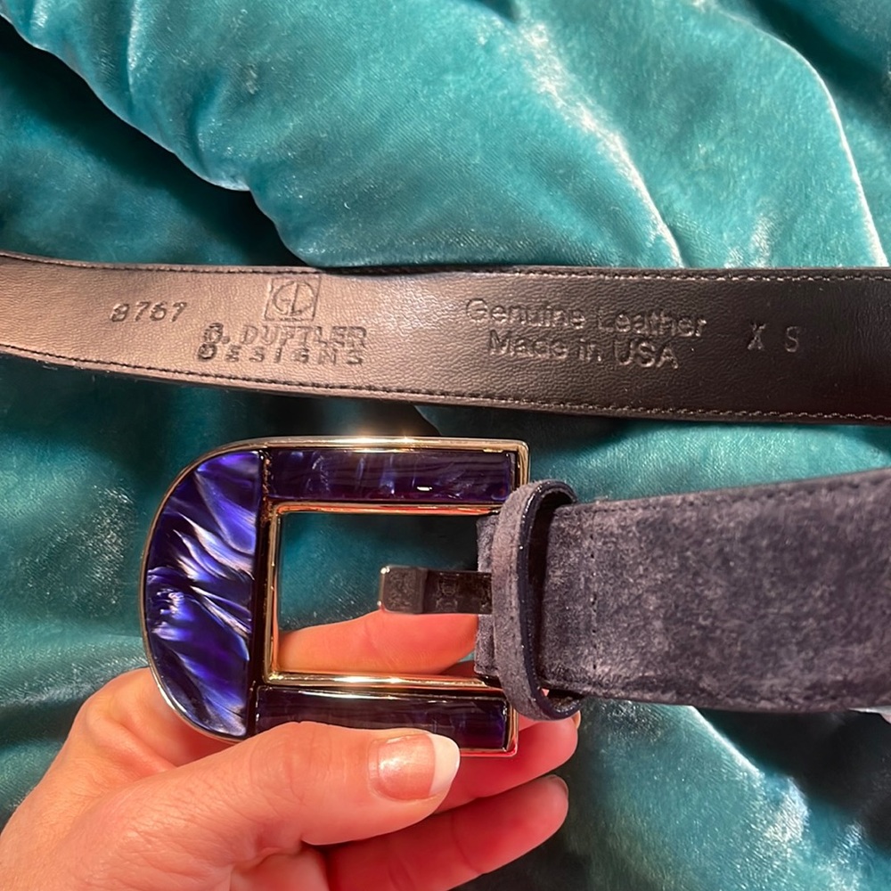 G Duftler Belt blue suede w GORGEOUS blue buckle XS